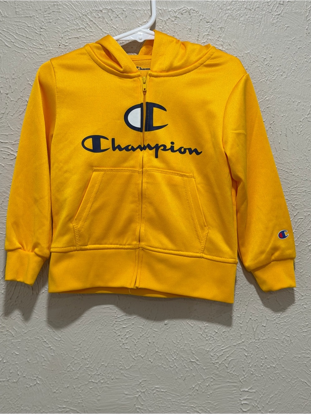 Champion Kids Yellow Full-Zip Hoodie with Navy Logo